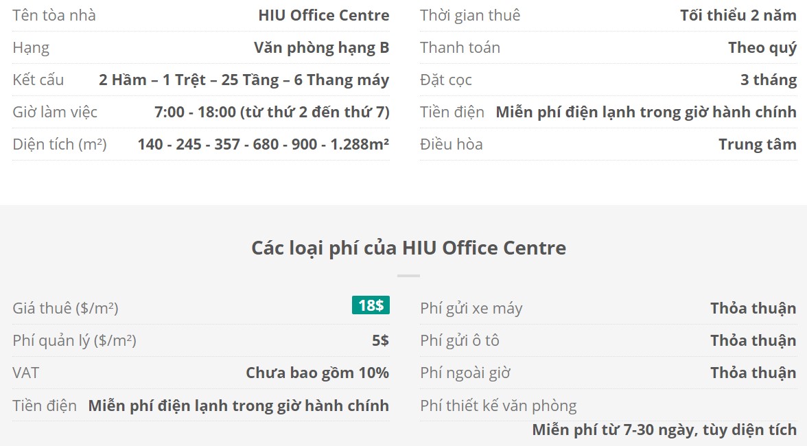 Danh sách khách thuê văn phòng tại tòa nhà HIU Office Centre, Quận Bình Thạnh