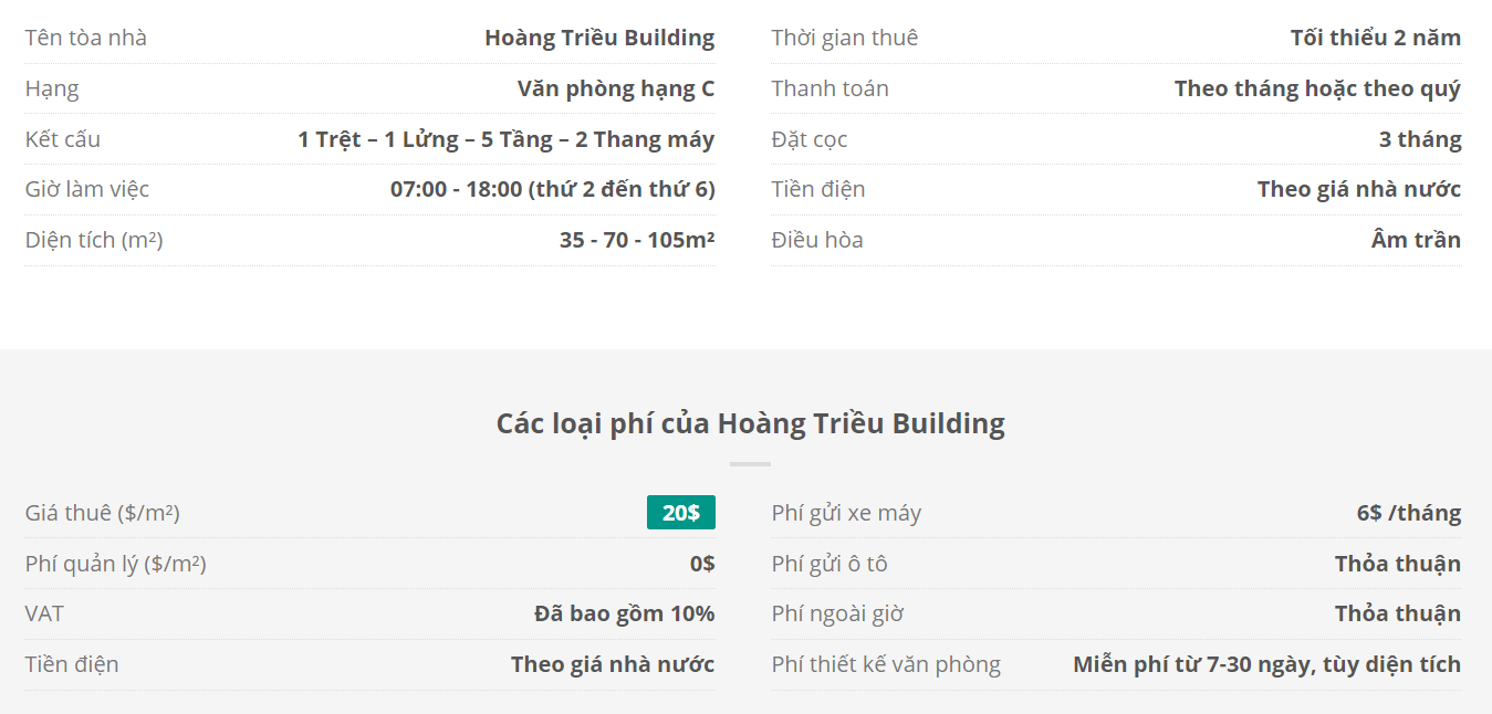 Danh sách khách thuê văn phòng tại tòa nhà Hoàng Triều Building, Quận Tân Bình