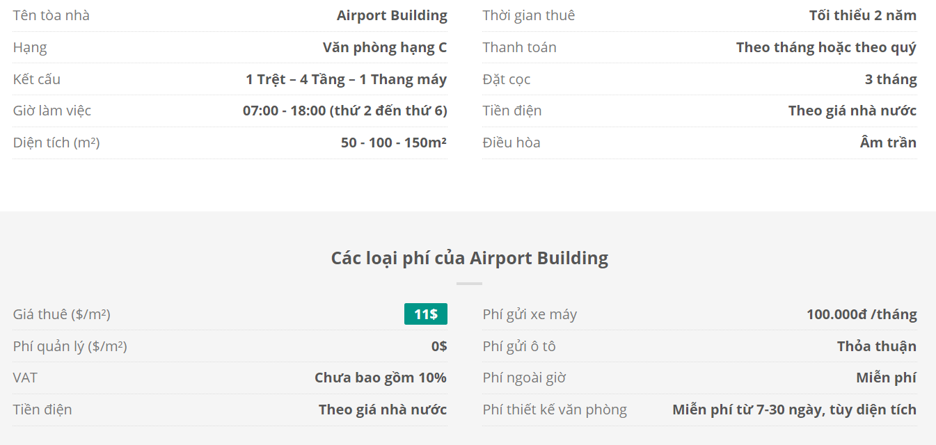 Danh sách khách thuê văn phòng tại tòa nhà Airport Building, Quận Tân Bình