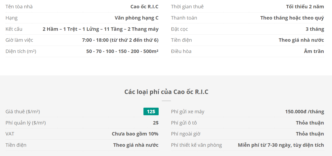 Danh sách khách thuê văn phòng tại tòa nhà Cao ốc R.I.C, Quận Tân Bình