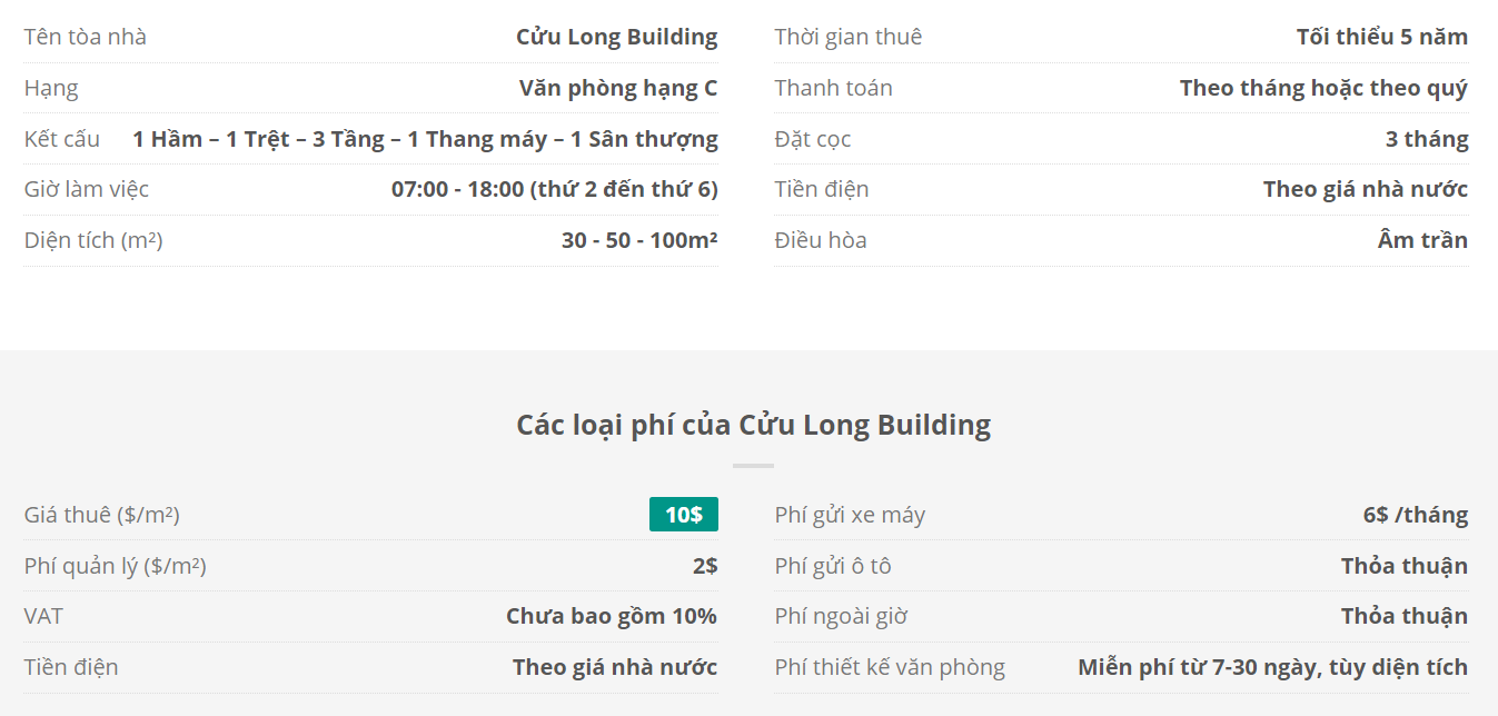 Danh sách khách thuê văn phòng tại tòa nhà Cửu Long Building, Quận Tân Bình
