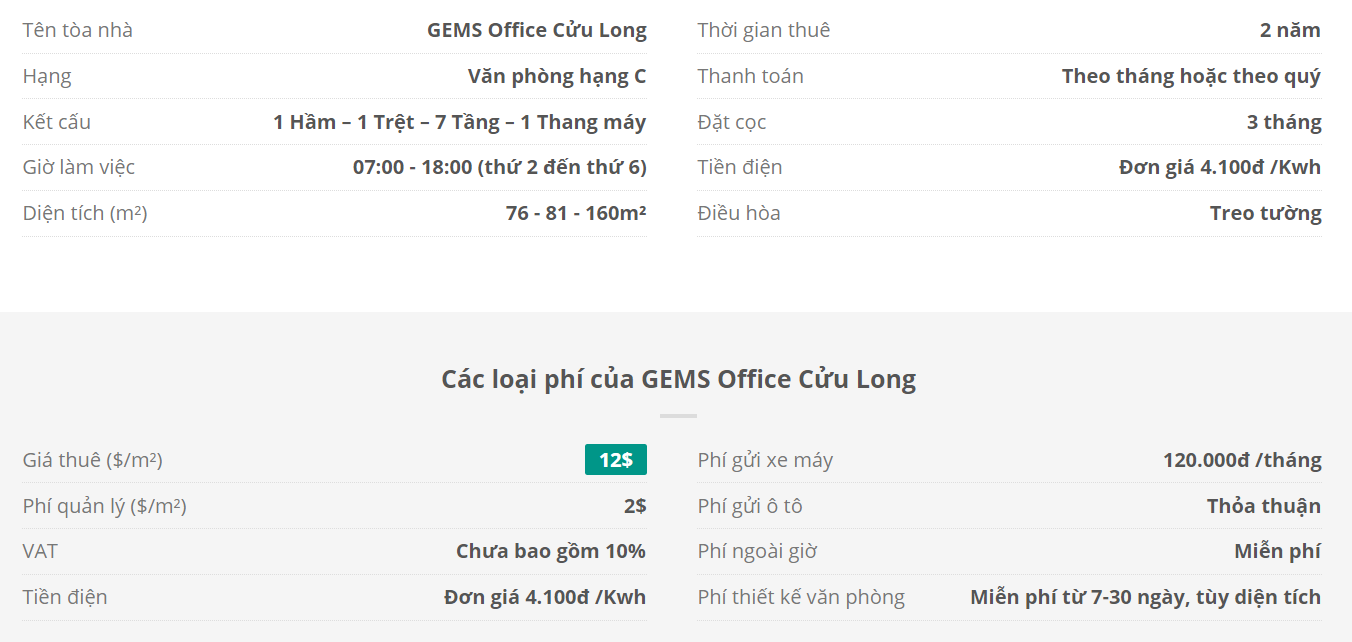 Danh sách khách thuê văn phòng tại tòa nhà Gems Office Cửu Long, Quận Tân Bình