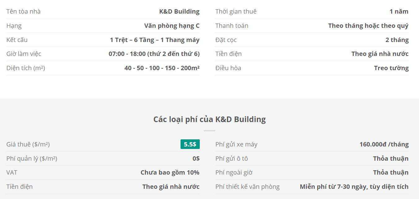 Danh sách khách thuê văn phòng tại tòa nhà K&D Building, Quận Tân Bình