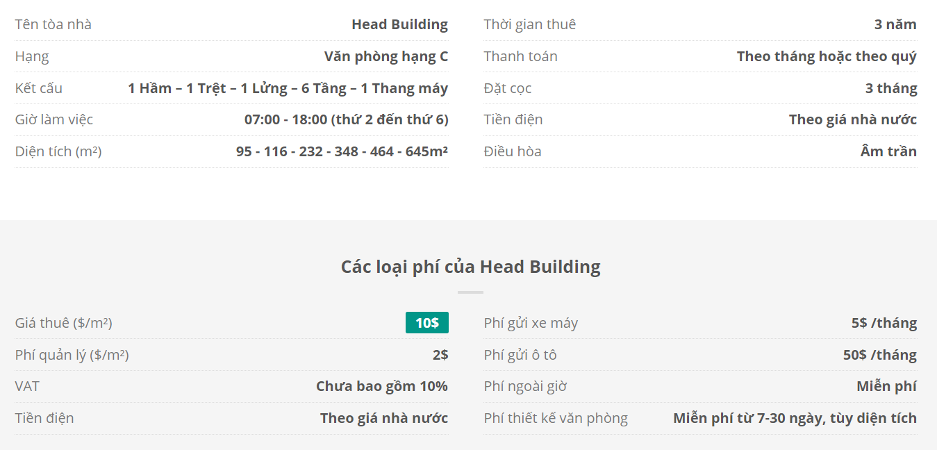 Danh sách khách thuê văn phòng tại tòa nhà Head Building, Quận Tân Bình