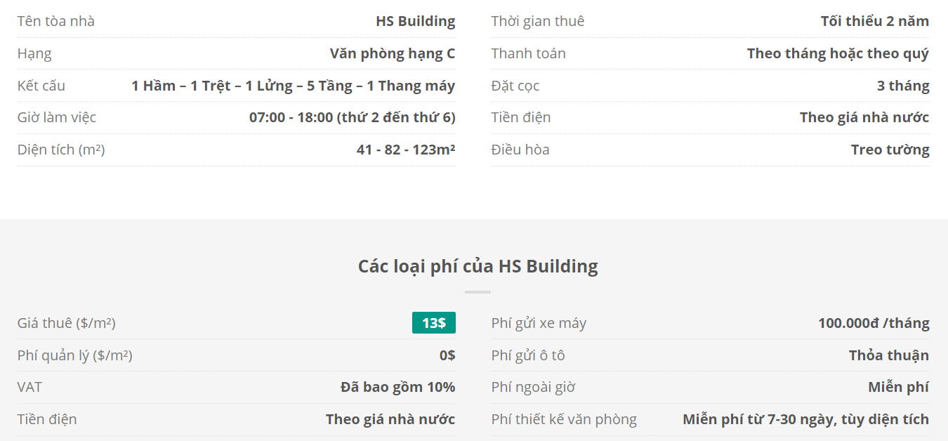 Danh sách khách thuê văn phòng tại tòa nhà HS Building, Quận Tân Bình