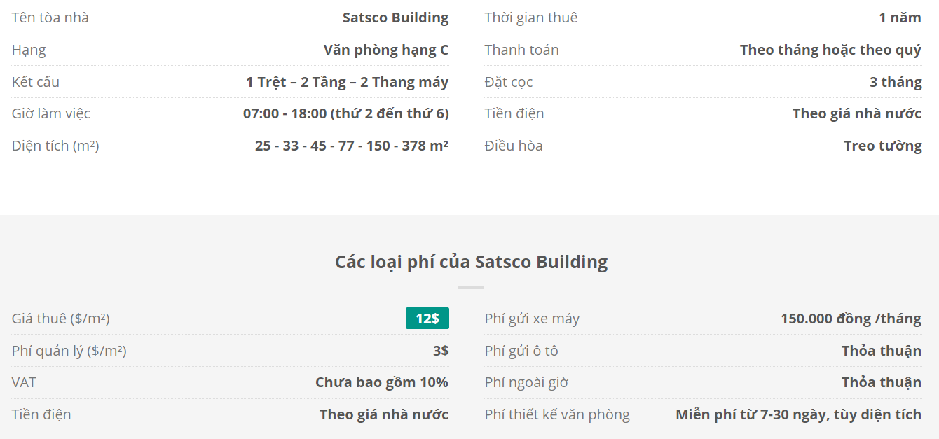 Danh sách khách thuê văn phòng tại tòa nhà Satsco Building, Quận Tân Bình