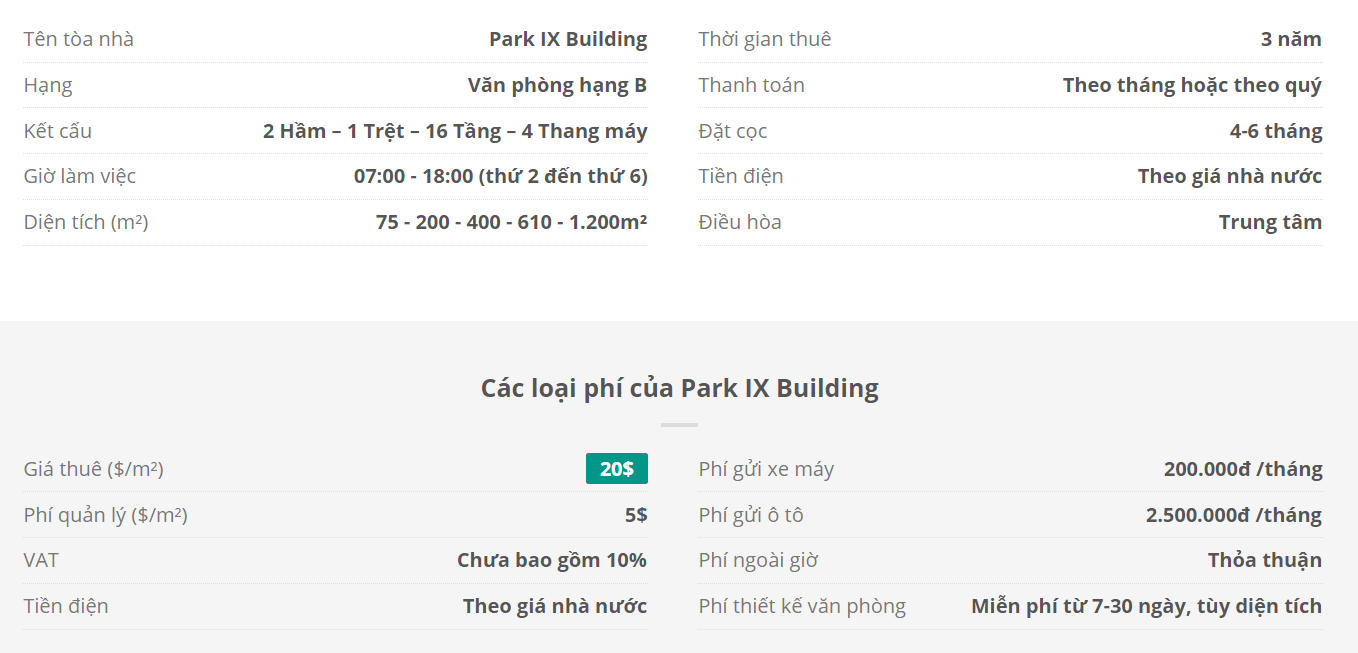 Danh sách khách thuê văn phòng tại tòa nhà Park IX Building, Quận Tân Bình