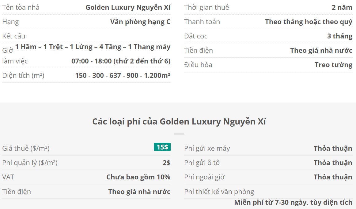 Danh sách khách thuê văn phòng tại tòa nhà Golden Luxury Nguyễn Xí, Quận Bình Thạnh