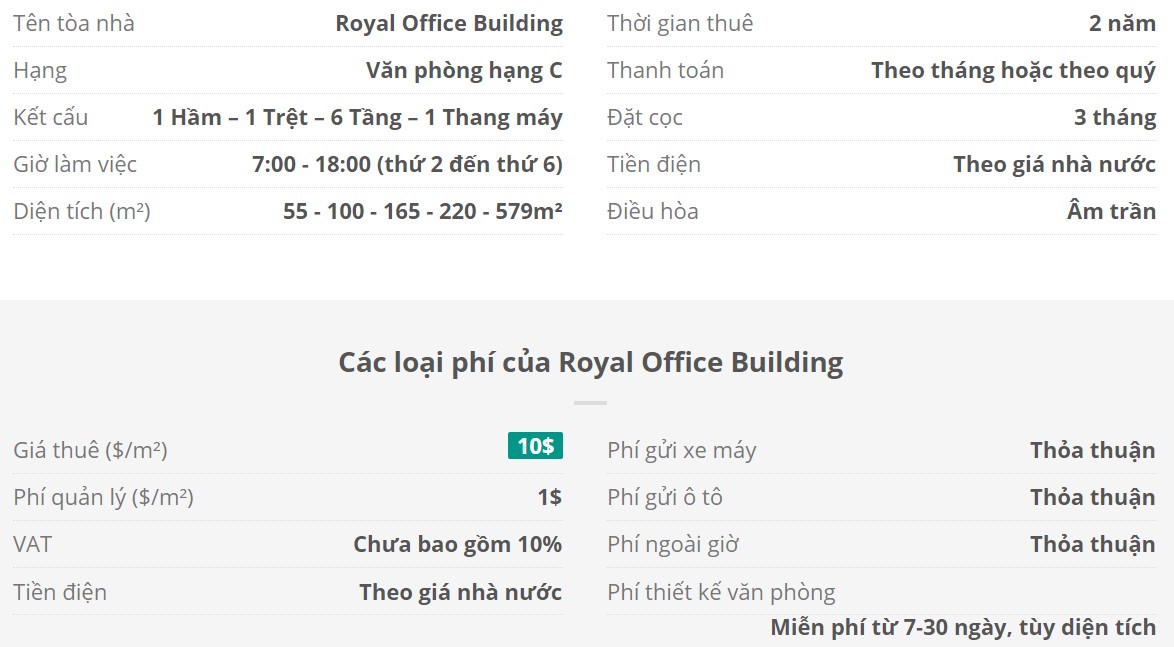 Danh sách khách thuê văn phòng tại tòa nhà Royal Office Building, Quận Bình Thạnh