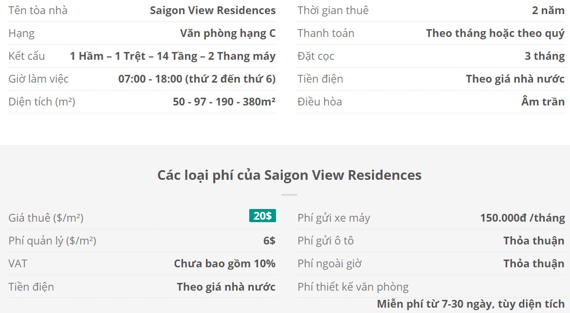 Danh sách khách thuê văn phòng tại tòa nhà Saigon View Residences, Quận Bình Thạnh