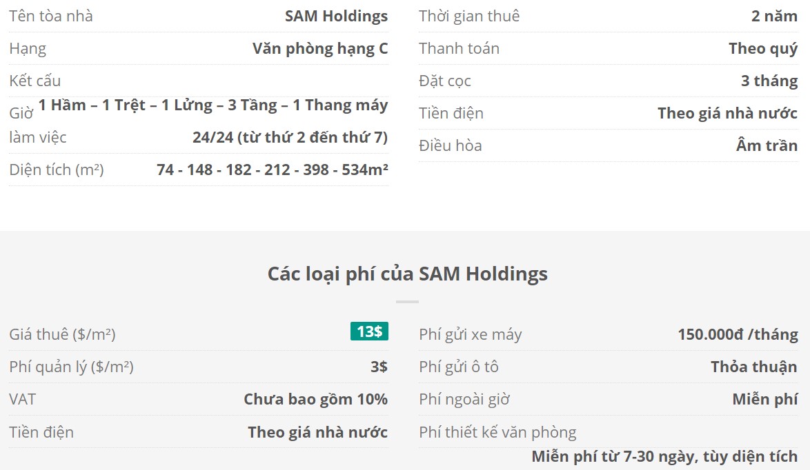 Danh sách khách thuê văn phòng tại tòa nhà Sam Holdings, Quận Bình Thạnh