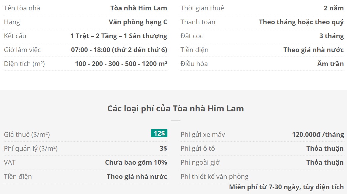 Danh sách khách thuê văn phòng tại Tòa nhà Him Lam, Quận Bình Thạnh