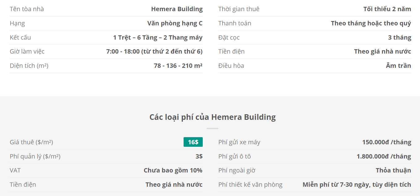Danh sách khách thuê văn phòng tại tòa nhà Hemera Building, Trần Hưng Đạo, Quận 1