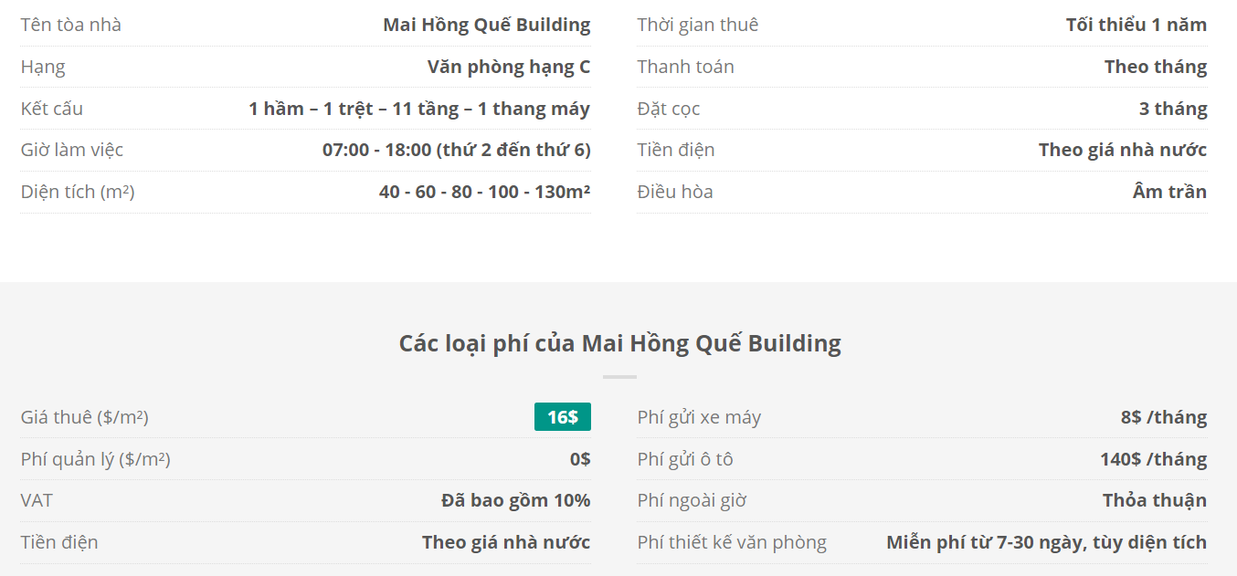 Danh sách khách thuê văn phòng tại tòa nhà Mai Hồng Quế Building, Nguyễn Hữu Cầu, Quận 1