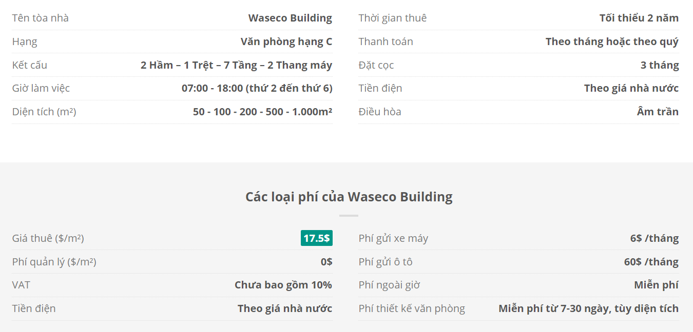 Danh sách khách thuê văn phòng tại tòa nhà Waseco Building, Quận Tân Bình