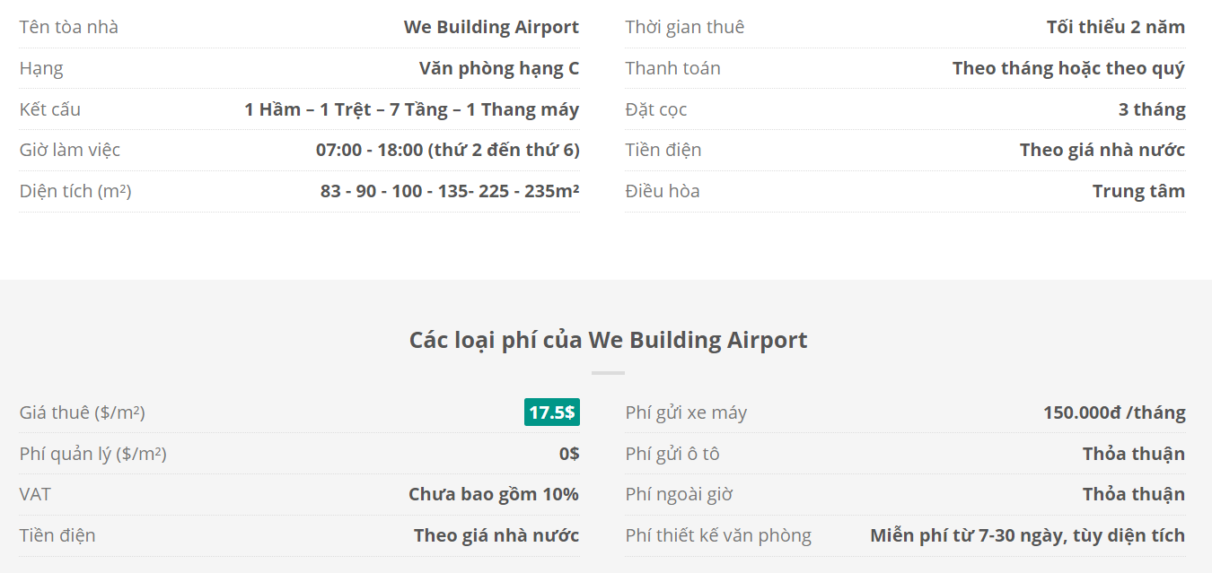 Danh sách khách thuê văn phòng tại tòa nhà We Building Airport, Quận Tân Bình