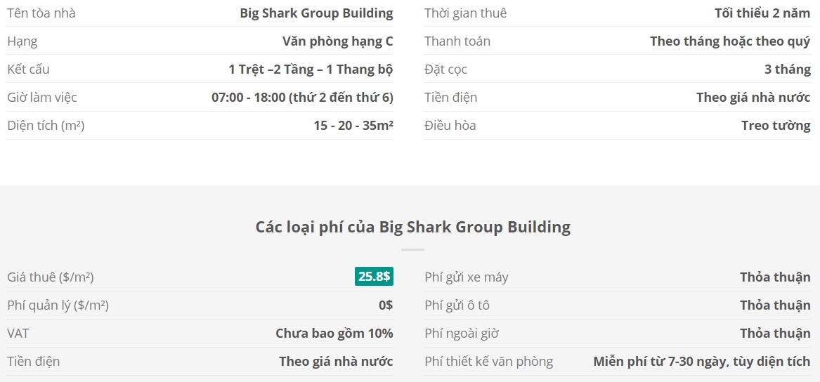 Danh sách khách thuê văn phòng tại tòa nhà Big Shark Group Building, Quận 2