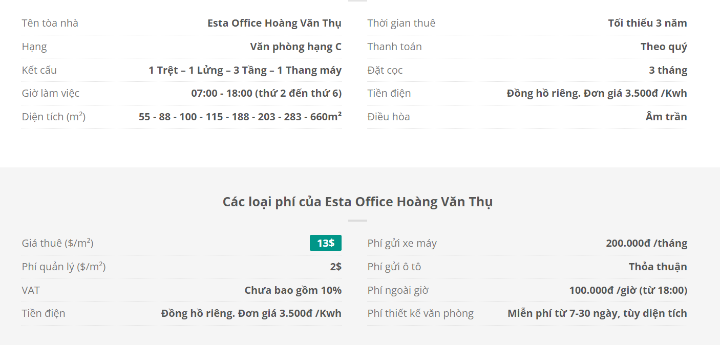 Danh sách khách thuê văn phòng tại tòa nhà Esta Office Hoàng Văn Thụ, Quận Phú Nhuận