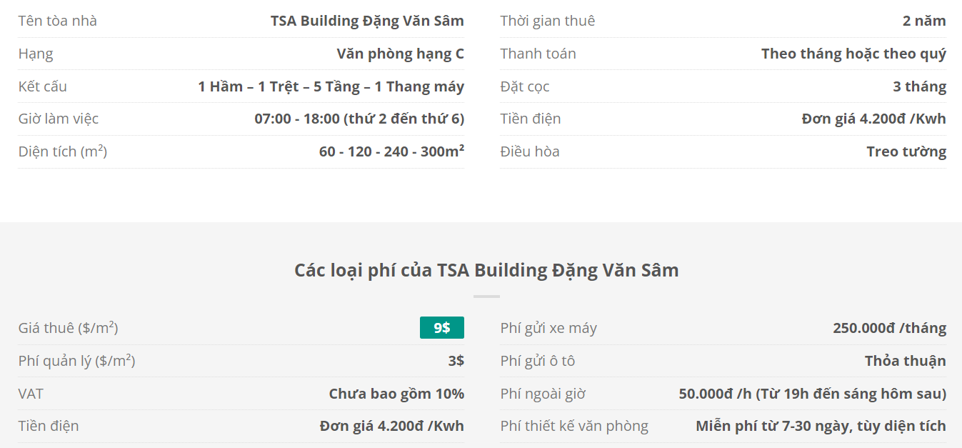 Danh sách khách thuê văn phòng tại tòa nhà TSA Building Đặng Văn Sâm, Quận Phú Nhuận
