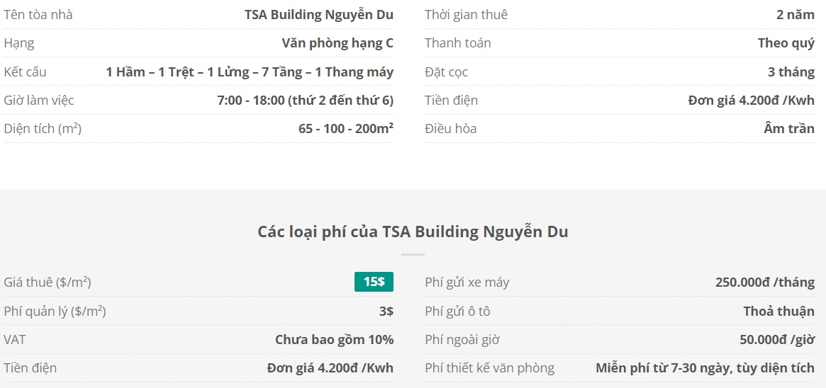 Danh sách khách thuê văn phòng tại tòa nhà TSA Building Nguyễn Du, Quận 1