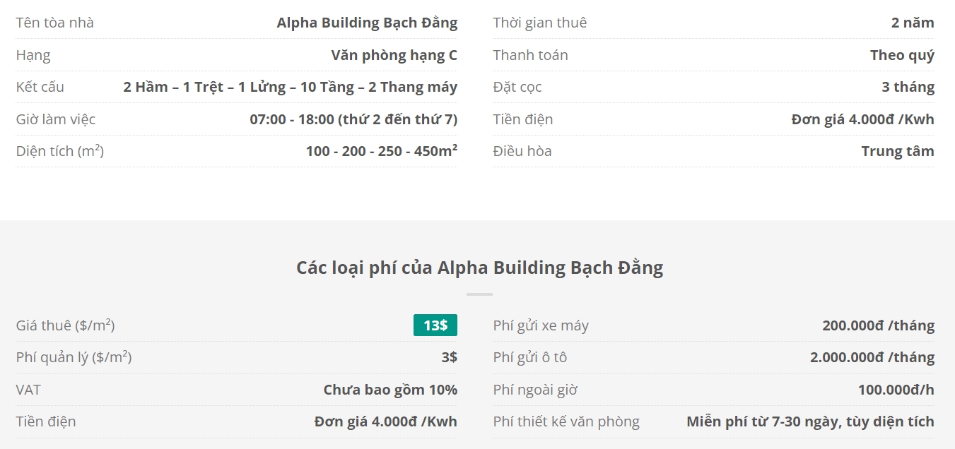 Danh sách khách thuê văn phòng tại tòa nhà Alpha Building Bạch Đằng, Quận Tân Bình