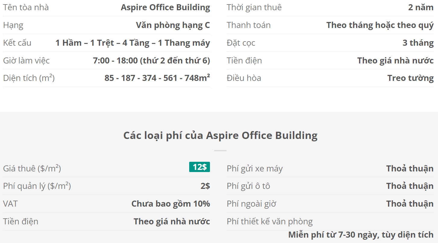 Danh sách khách thuê văn phòng tại tòa nhà Aspire Office Building, Quận Bình Thạnh