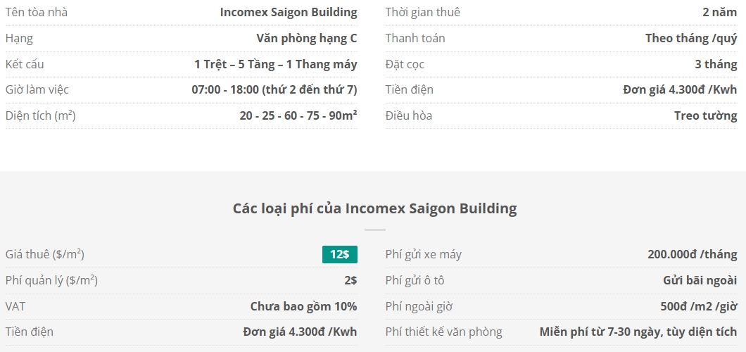 Danh sách khách thuê văn phòng tại tòa nhà Incomex Saigon Building, Quận Phú Nhuận